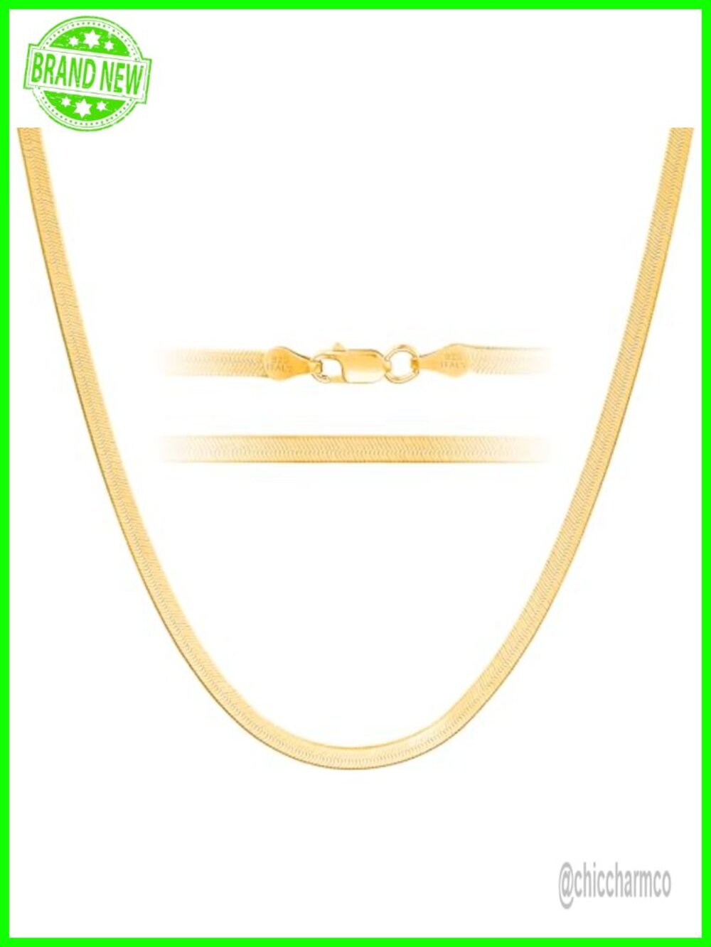 KISPER 24K Gold Plated 925 Sterling Silver Herringbone Necklace 22 Inch